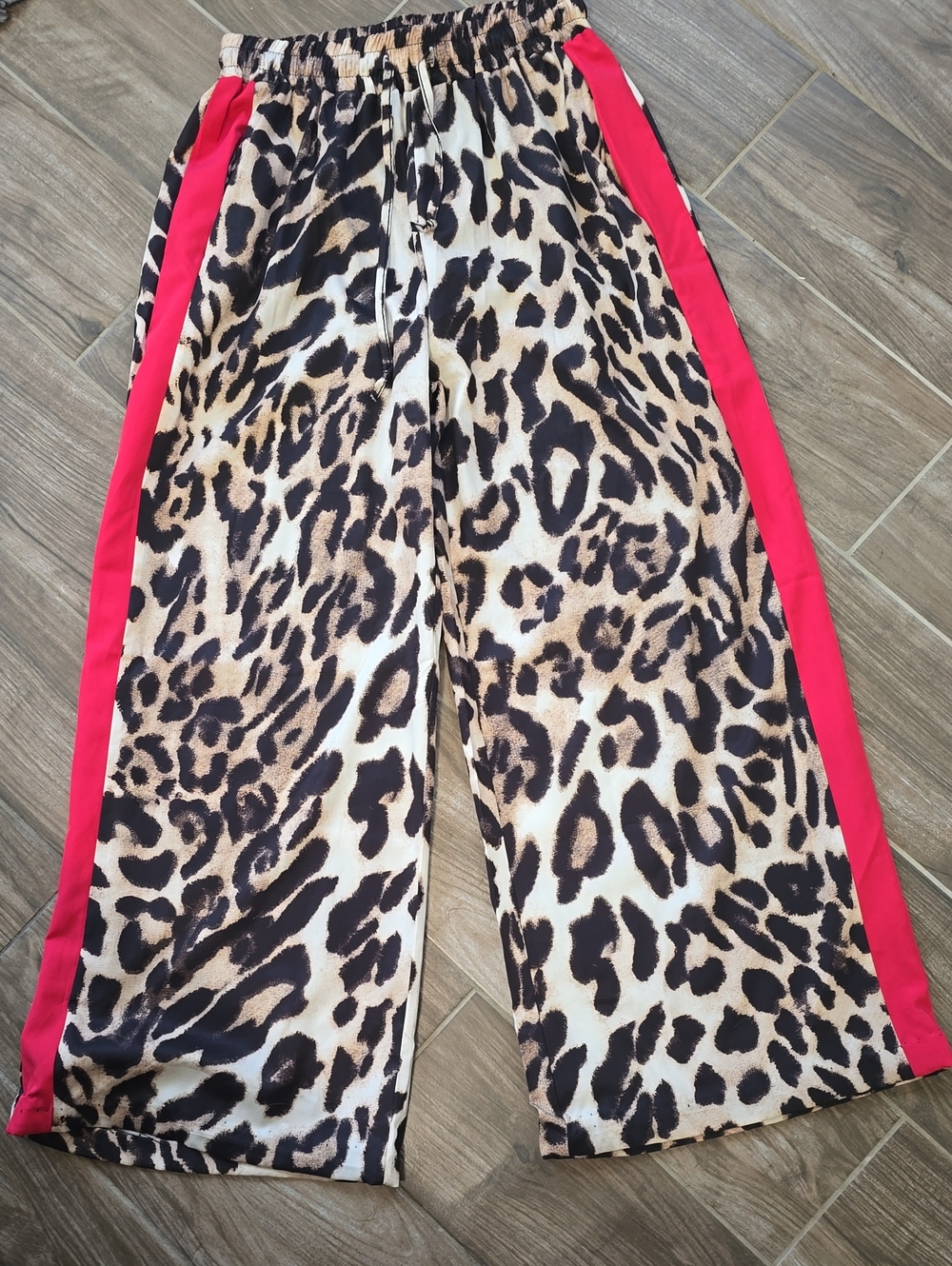 Leopard Print Pants with Red Accent
